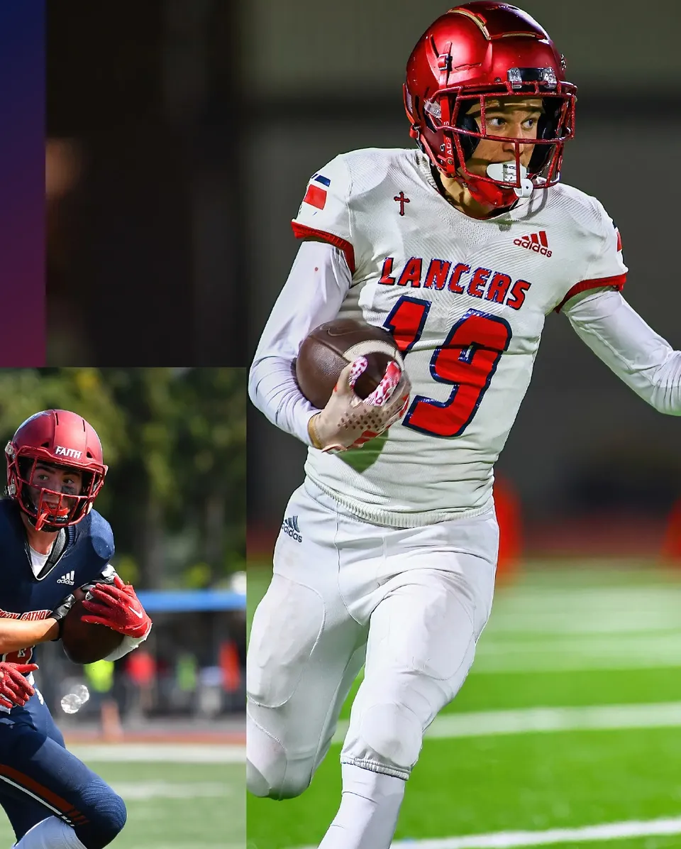 Un giocatore di football americano della Kennedy Catholic High School corre con la palla sul campo.