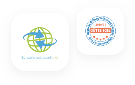 Siegel: Schueleraustausch.net und Gütesiegel der Deutschen Stiftung Völkerverständigung