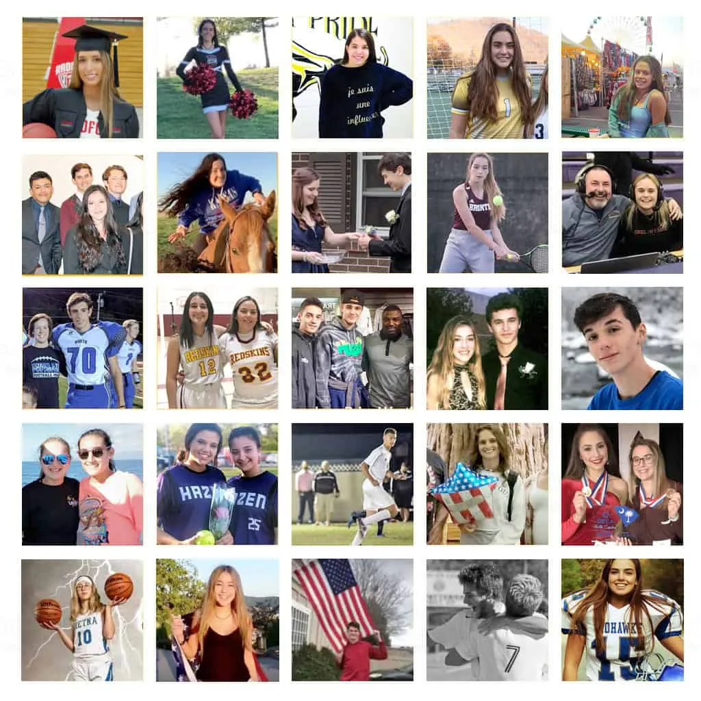 Mosaico con veinticinco fotografías de jóvenes realizando distintas actividades escolares, deportivas y personales