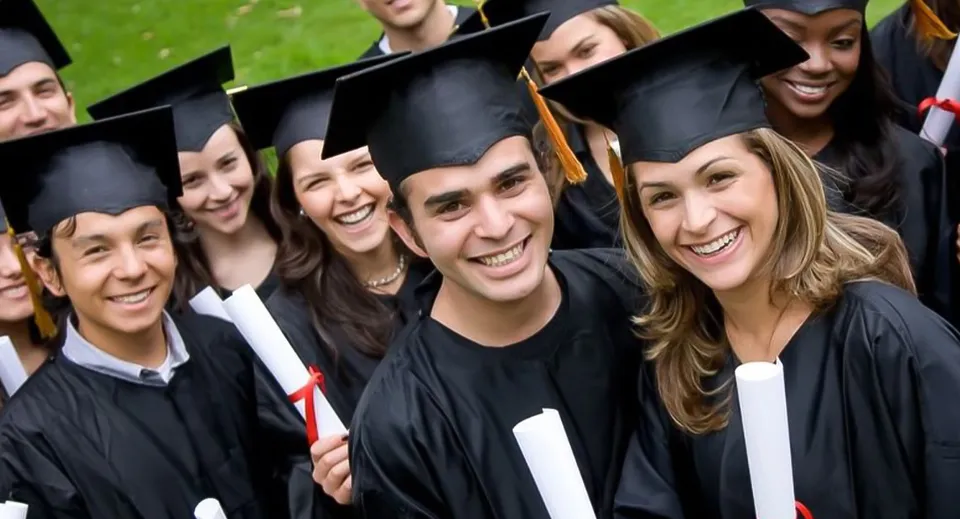 Diplomate e diplomati del Boston College sono insieme all'aperto con toga e tocco neri.