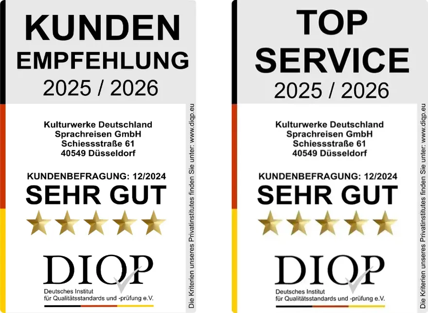 DIQP-Zertifikate 2025/2026: Kundenempfehlung und Top Service, jeweils mit der Bestnote Sehr gut