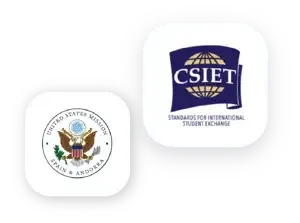 Logotipos de la Misión de Estados Unidos en España y Andorra y de CSIET