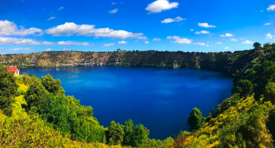 Un lago tranquillo circondato da fitti boschi verdi, fotografato nei pressi della Glenunga International High School.