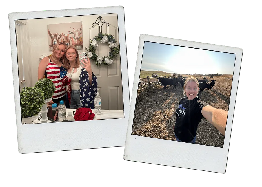 Dos polaroids de Estados Unidos: con la familia anfitriona y un selfie en una granja con vacas