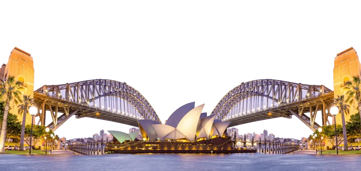 Opera House e Harbour Bridge di Sydney al tramonto