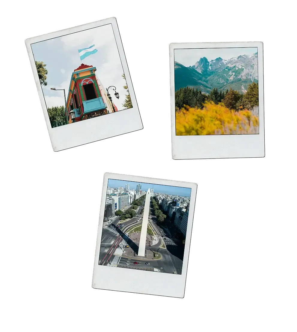 Polaroid-Collage mit Stadt- und Landschaftsmotiven