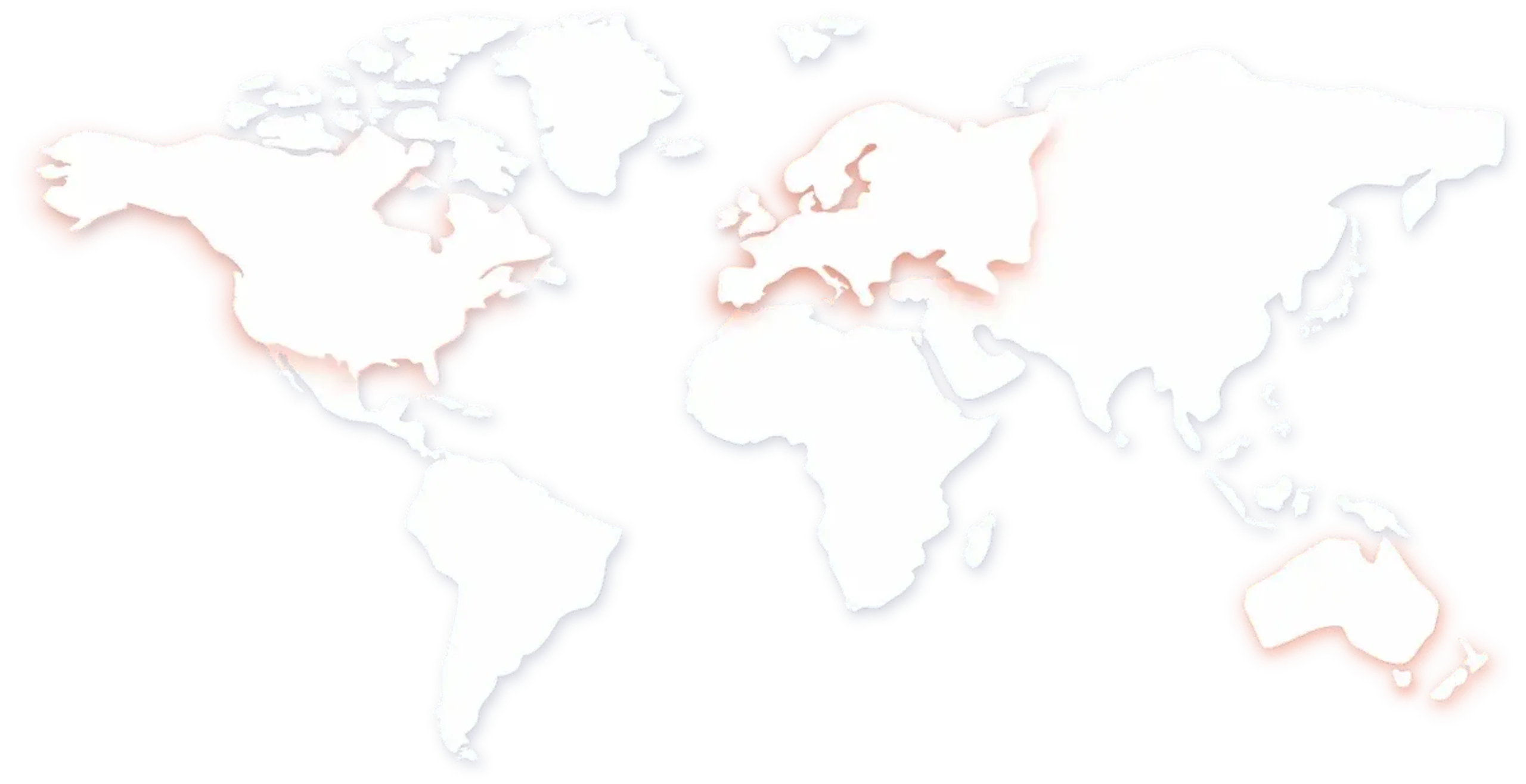 Mappa del mondo con Nord America, Europa e Australia evidenziati, i continenti delle destinazioni.