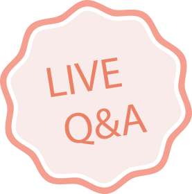 Distintivo con la inscripción LIVE Q&A