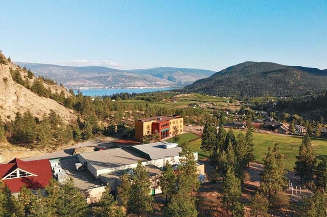 Un paesaggio pittoresco con un villaggio, colline, bosco e un lago in lontananza, senza un legame diretto con la Unisus School.